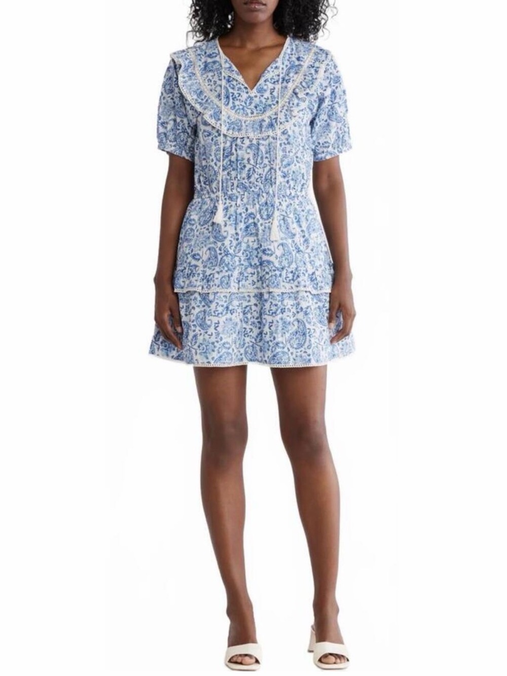 Maisie Tiered Ruffle Paisley Toile Print Mini Dress Women’s XS